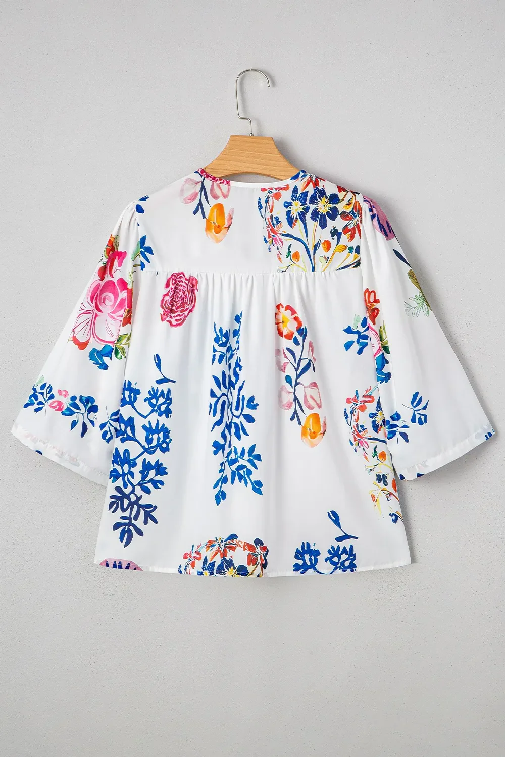 Printed Tie Neck 3/4 Sleeve Blouse - Image 3