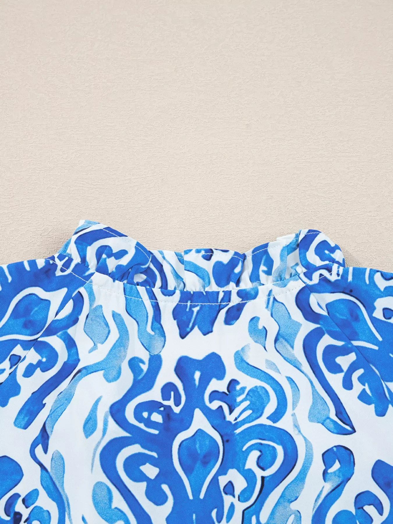 Printed Tie Split Neck Button Front Puff Sleeve Shirt - Image 6