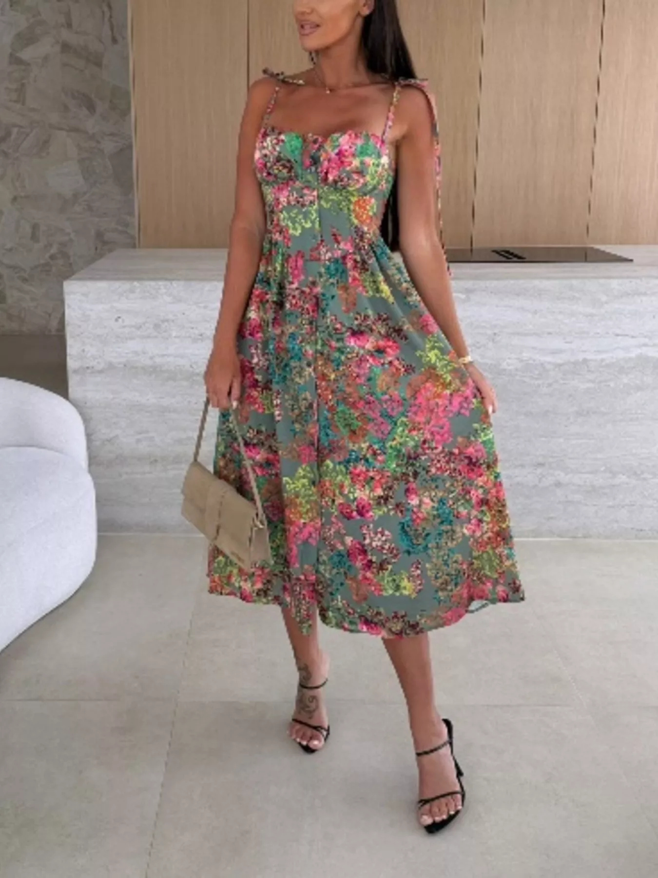 Printed Tie-Strap Midi Dress - Image 10