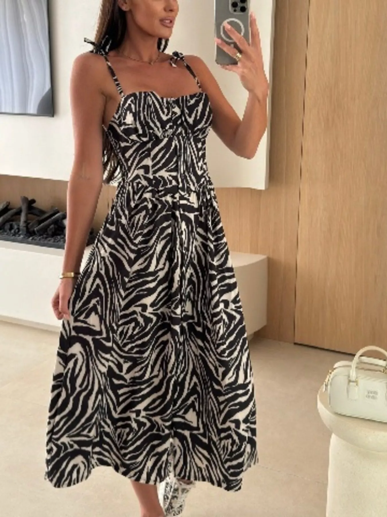 Printed Tie-Strap Midi Dress - Image 24