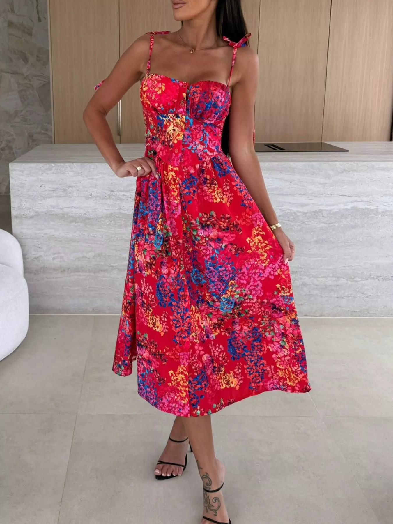 Printed Tie-Strap Midi Dress - Image 5