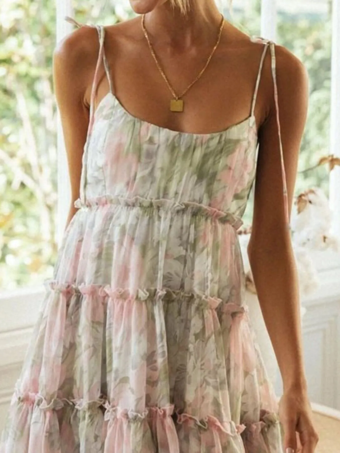Printed Tie-Strap Tiered Mini Dress - Image 10