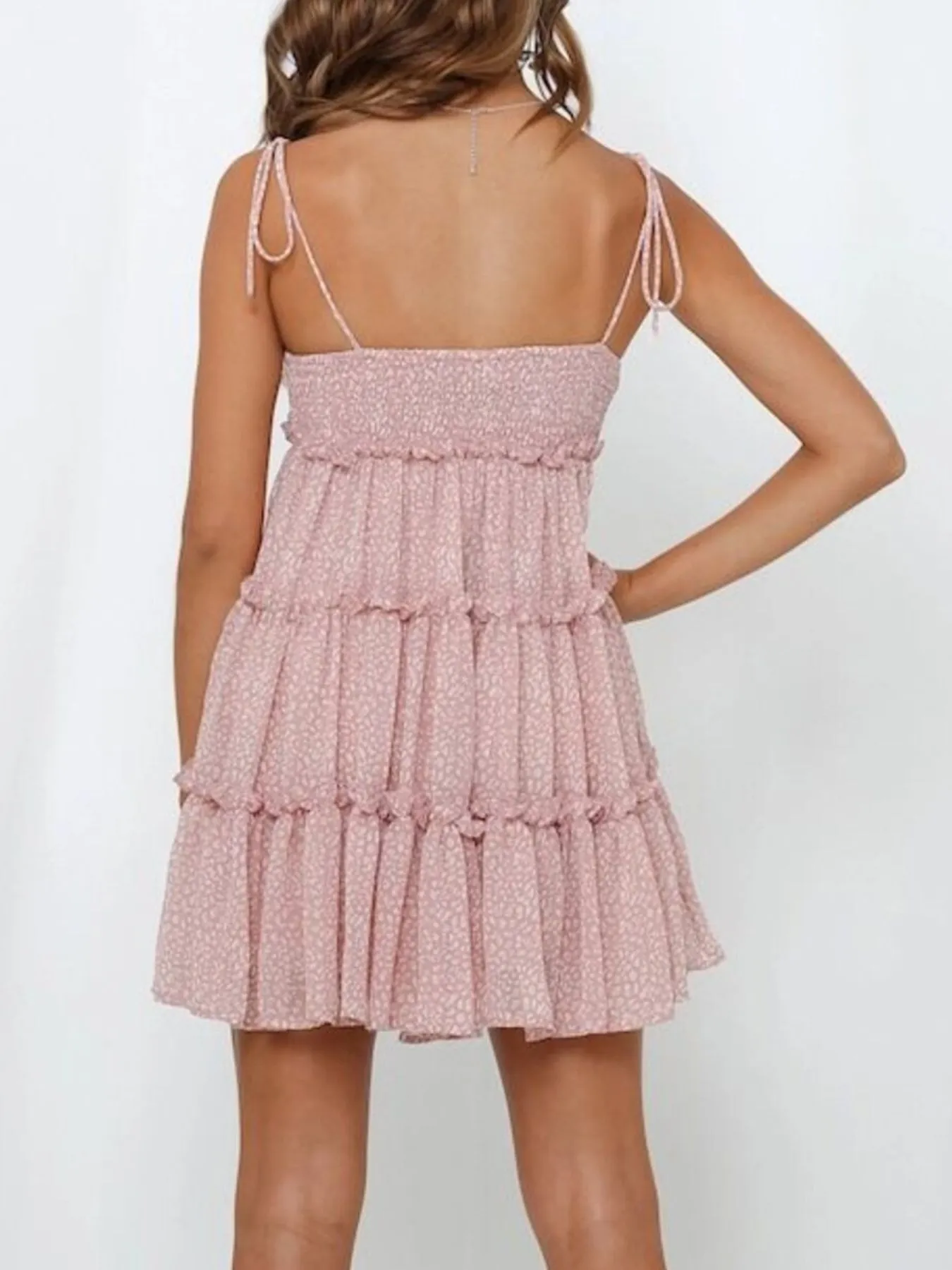 Printed Tie-Strap Tiered Mini Dress - Image 3