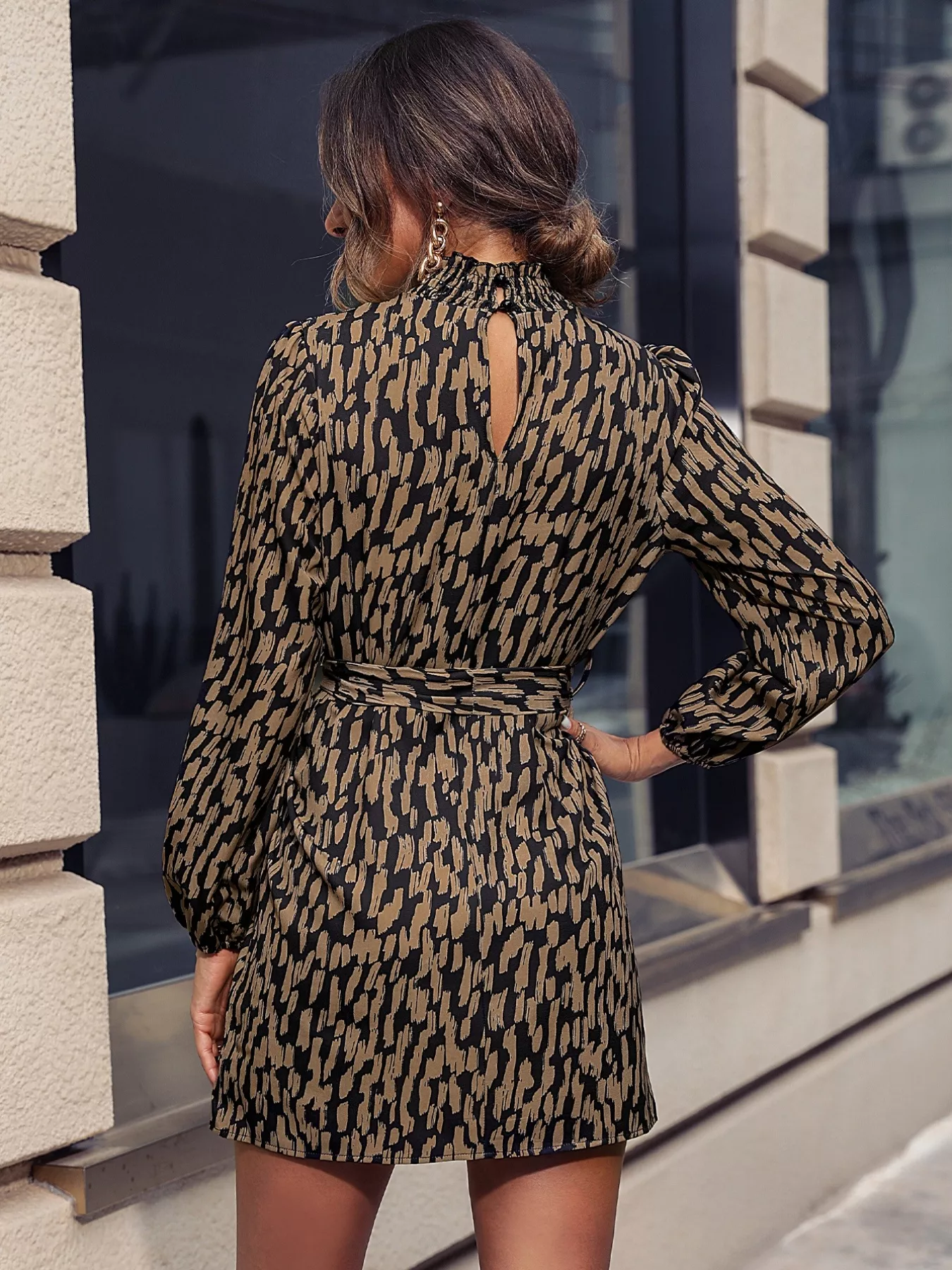 Printed Tie Waist Long Sleeve Dress - Image 2