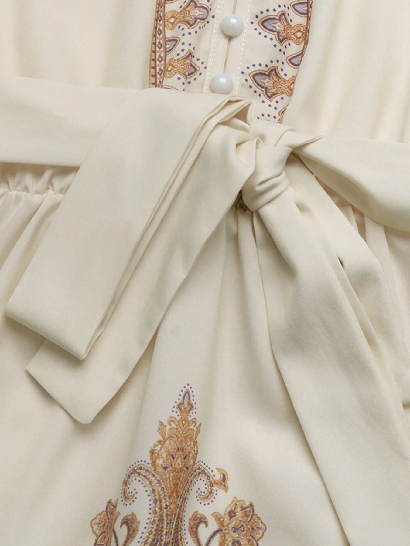 Printed Tie Waist Long Sleeve Dress - Image 9