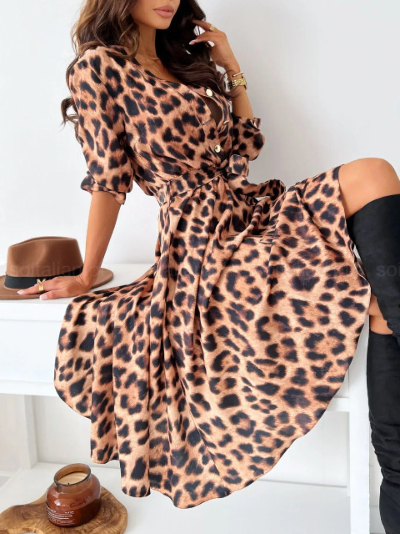 Printed Tie Waist Midi Dress - Image 27