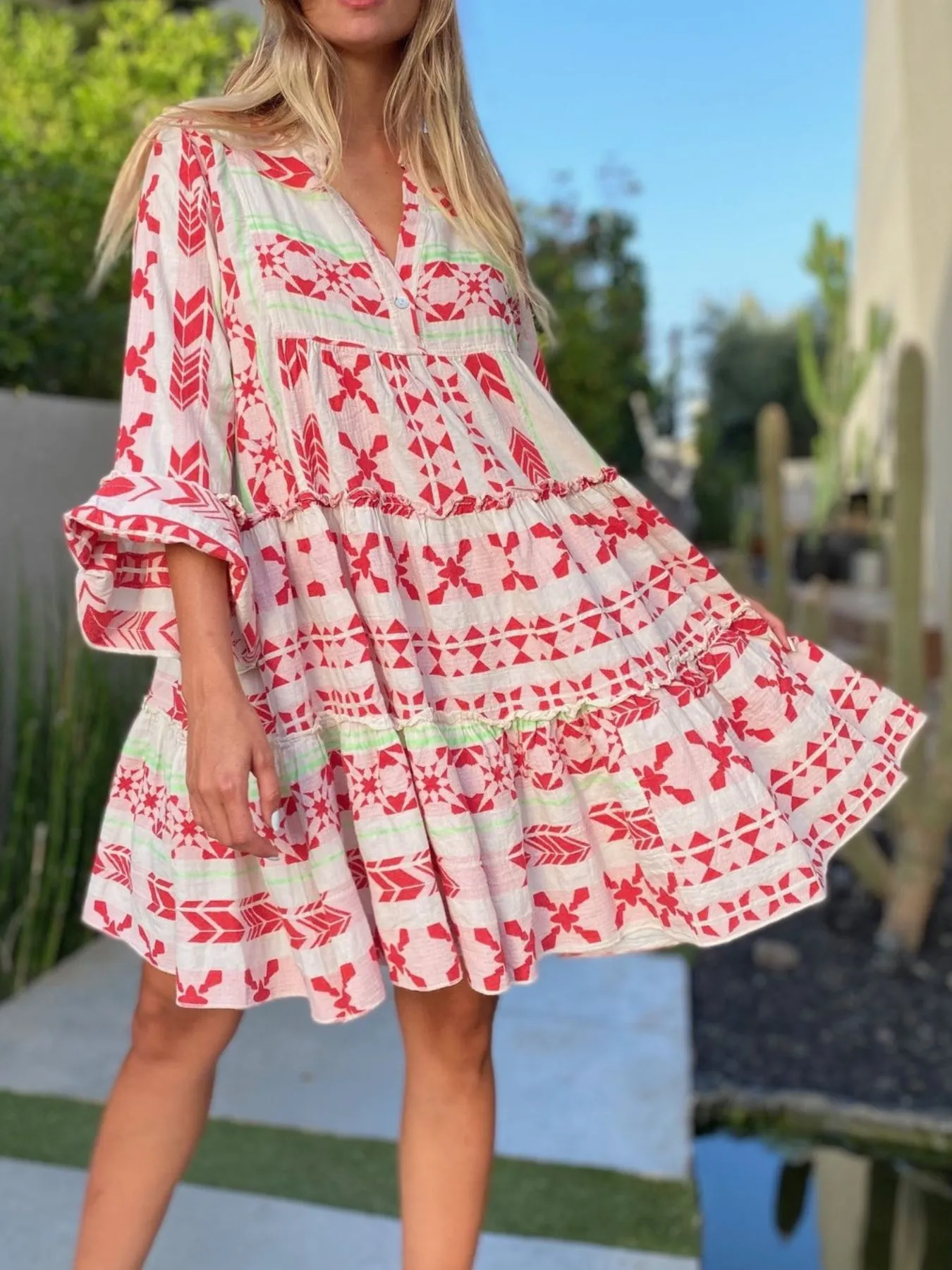 Printed Tiered Babydoll Dress - Image 2