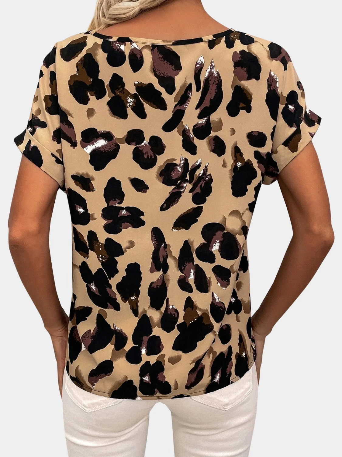 Printed V-Neck Short Sleeve Blouse - Image 16