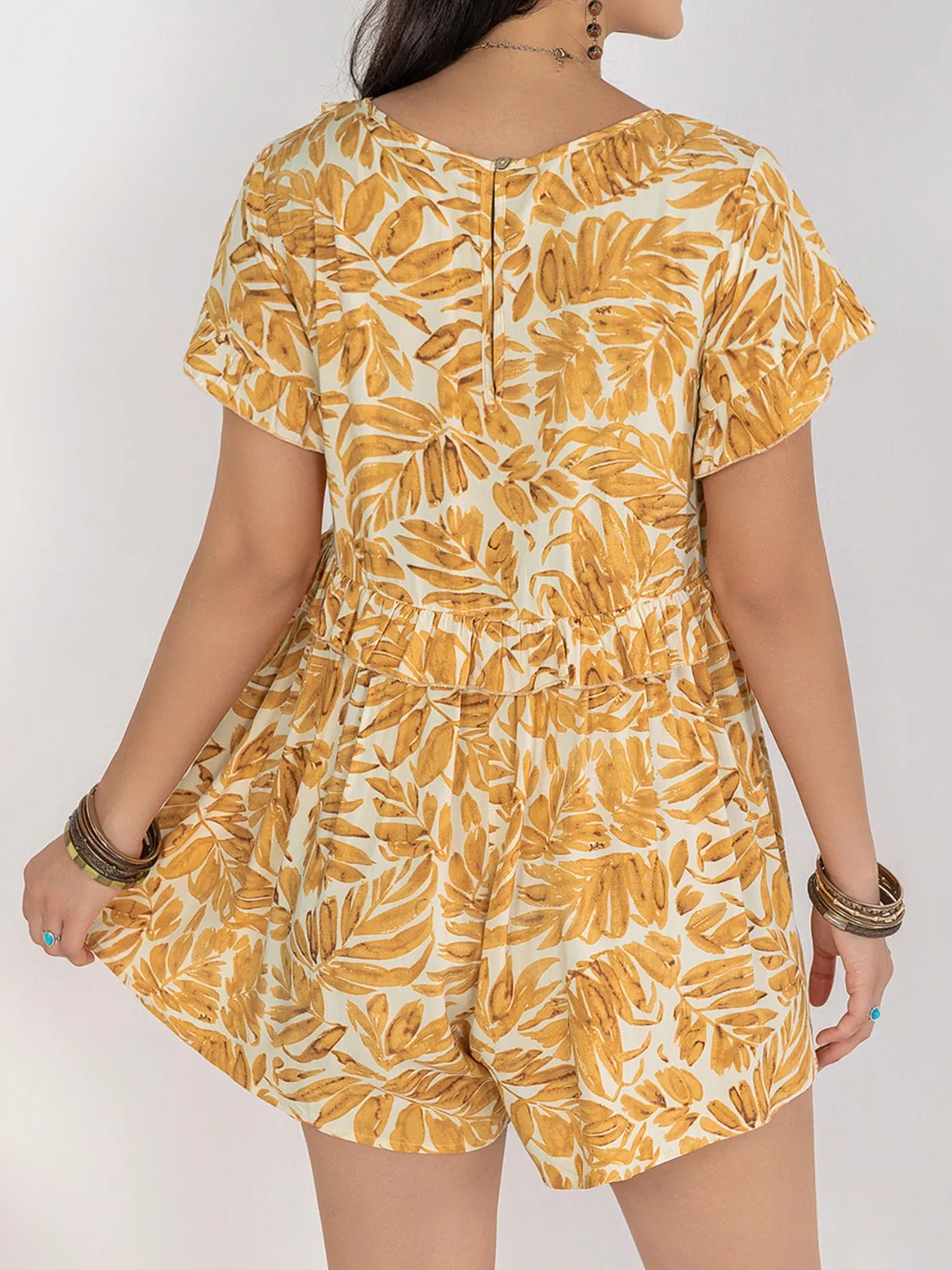 Printed V-Neck Short Sleeve Romper - Image 4