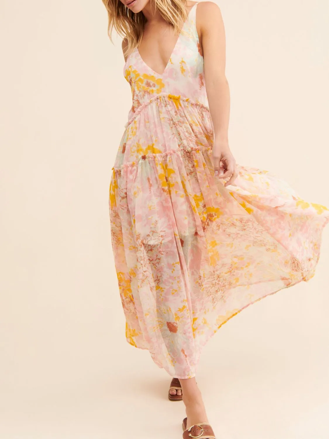 Printed V-Neck Sleeveless Dress - Image 5