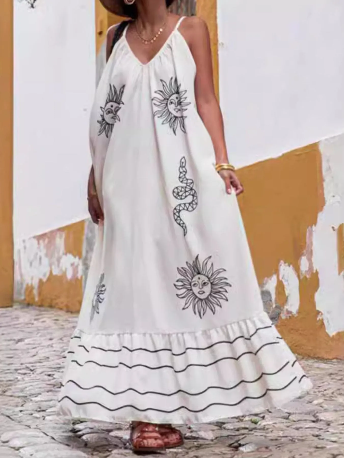 Printed V-neck Summer Maxi Dress - Image 7