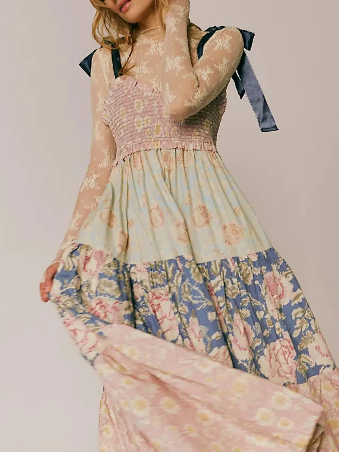 Printed V-Neck Tie Shoulder Cami Dress - Image 6