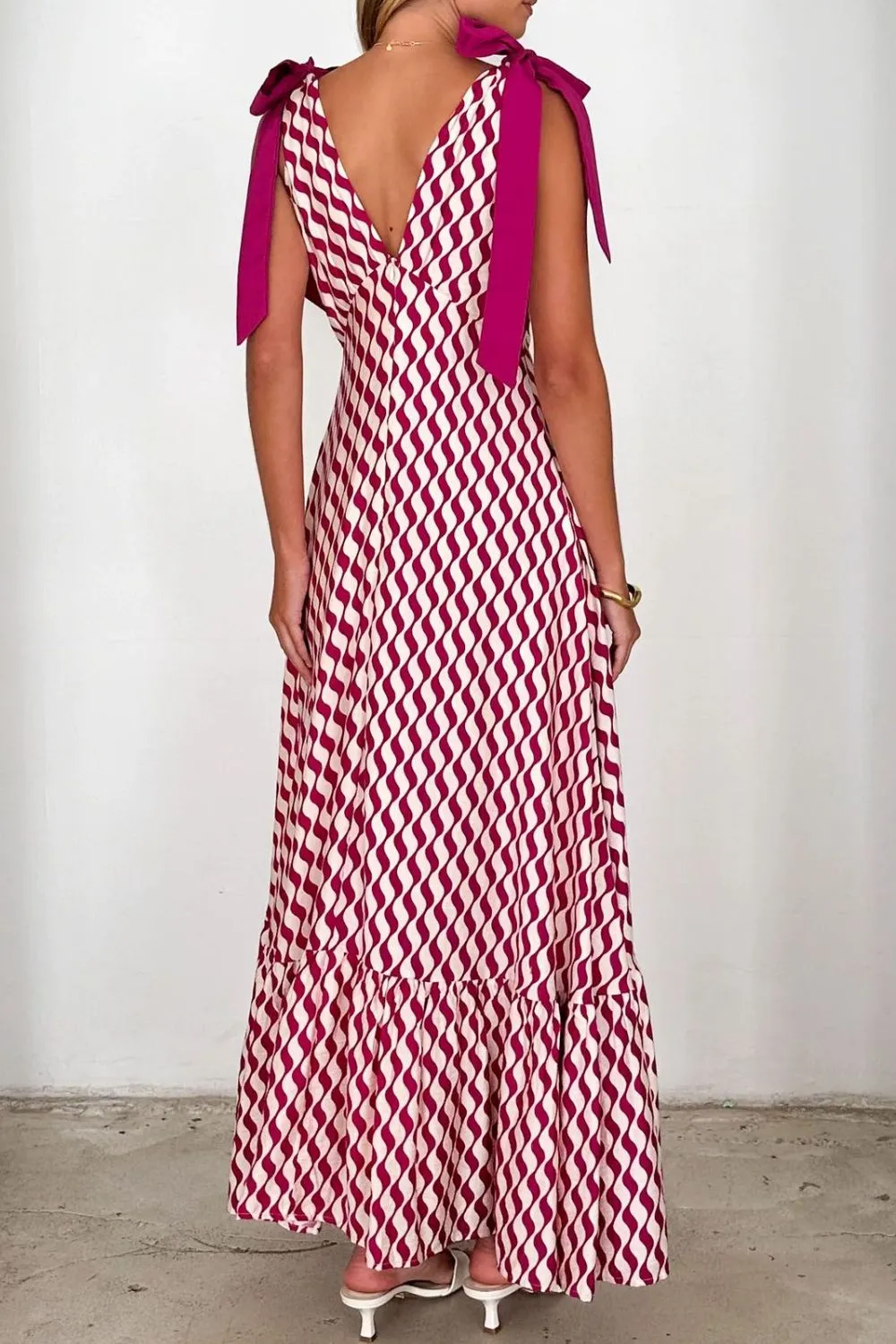 Printed V-Neck Tie Shoulder Midi Cami Dress - Image 2