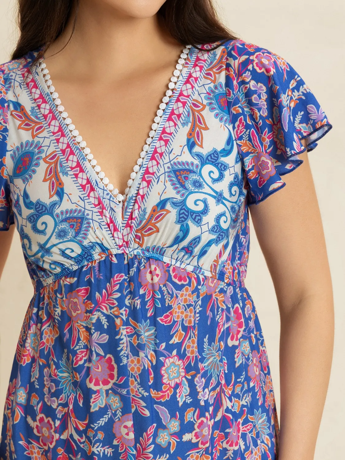 Printed V-Neck Wide Leg Jumpsuit - Image 3