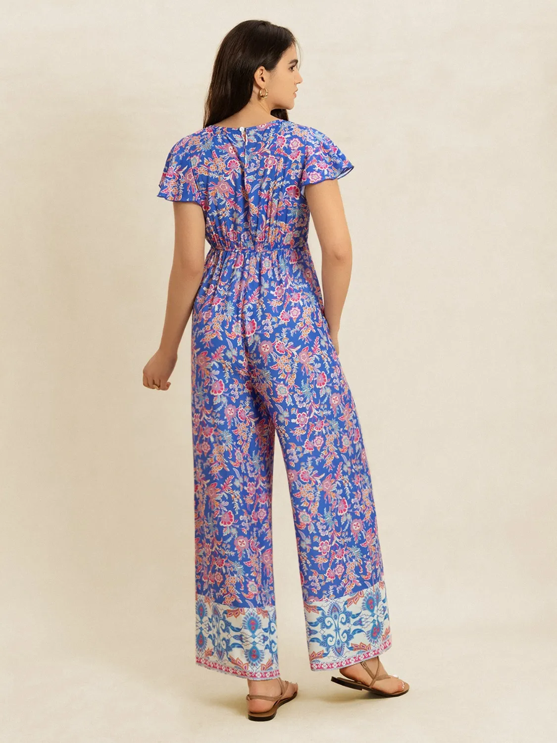 Printed V-Neck Wide Leg Jumpsuit - Image 6