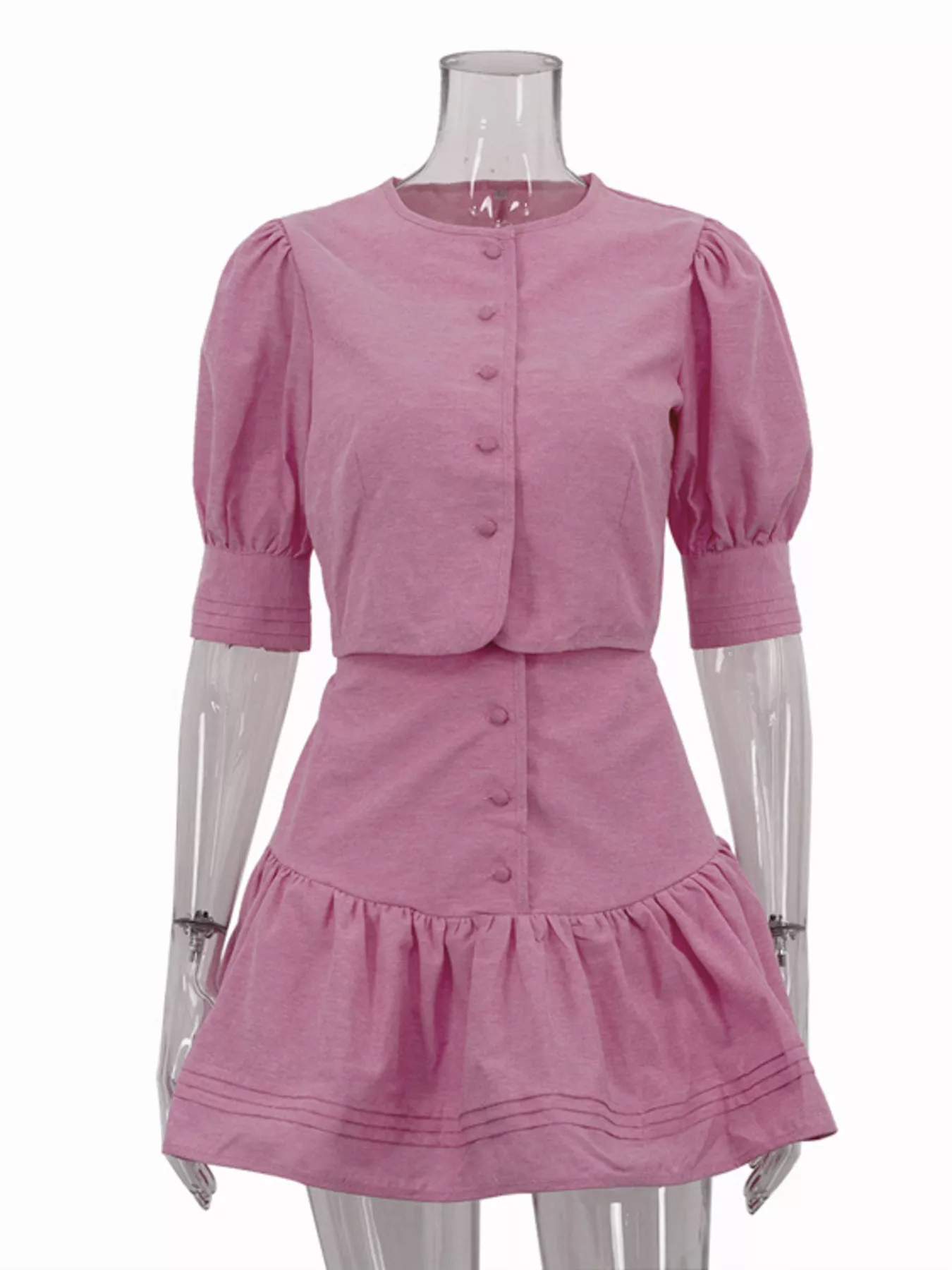 Puff Sleeve Cropped Top and Ruffled Skirt Set - Image 4