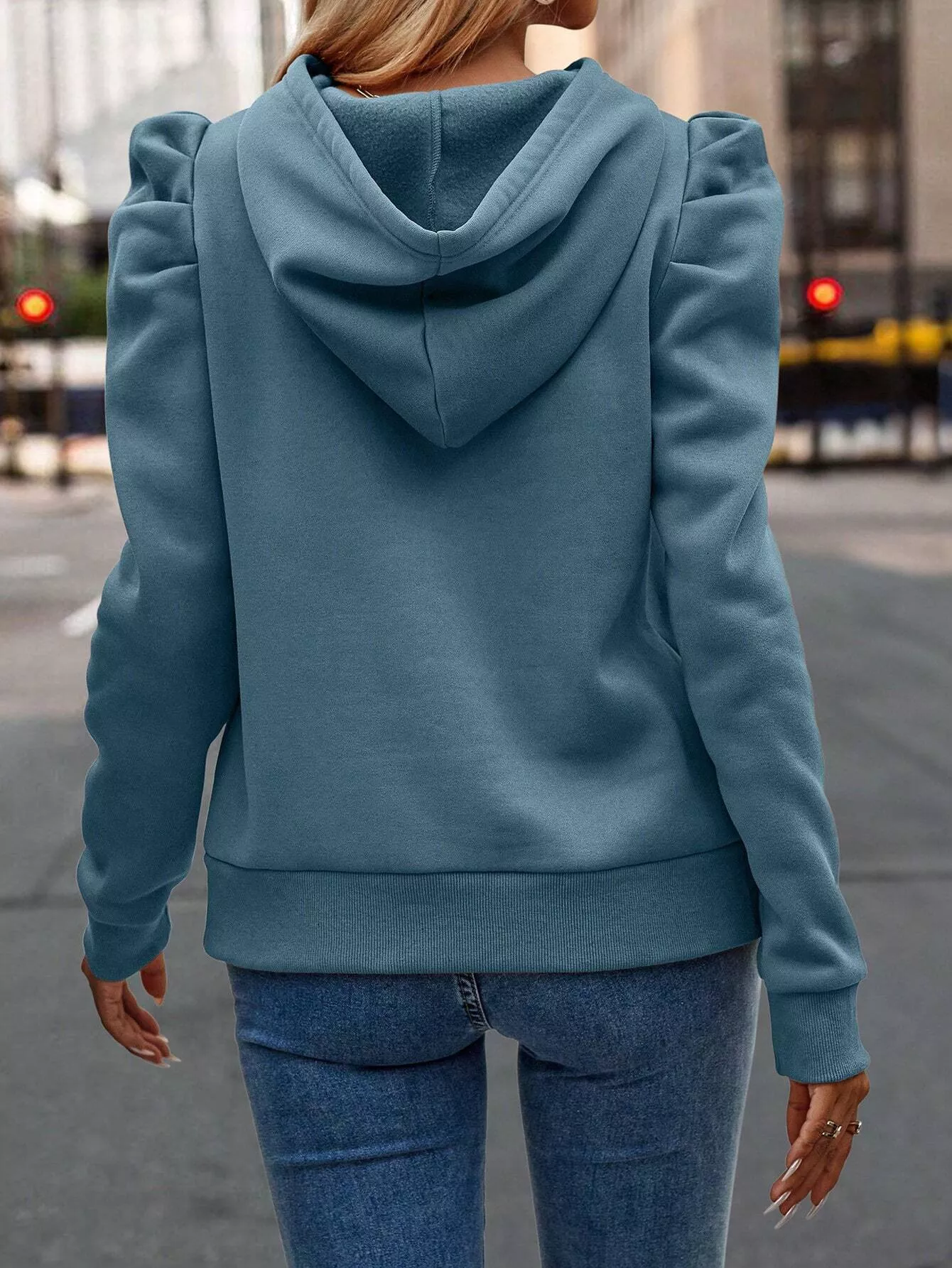 Puff Sleeve Hoodie with Drawstring - Image 34