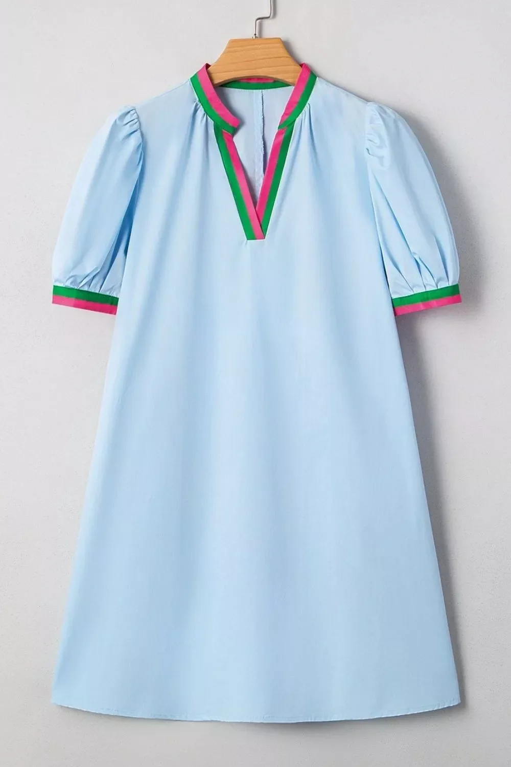 Puff Sleeve Mini Dress with Contrast Trim - Image 6