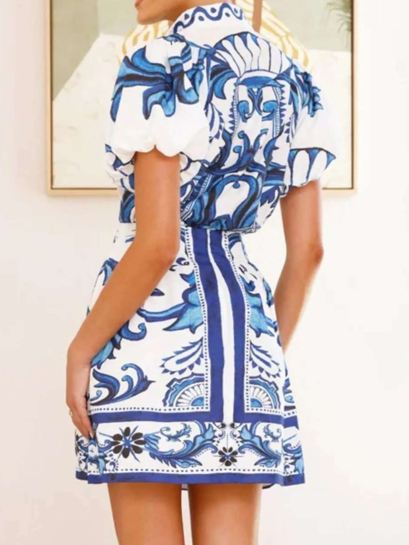 Puff Sleeve Printed Top and Zip Back Skirt Set - Image 6