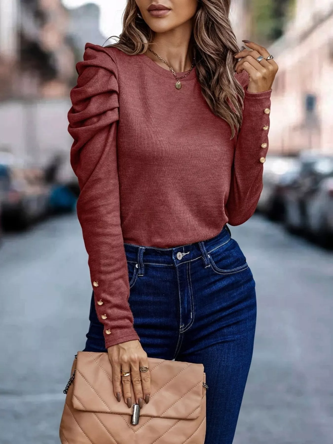 Puff Sleeve Round Neck T-Shirt - Image 10