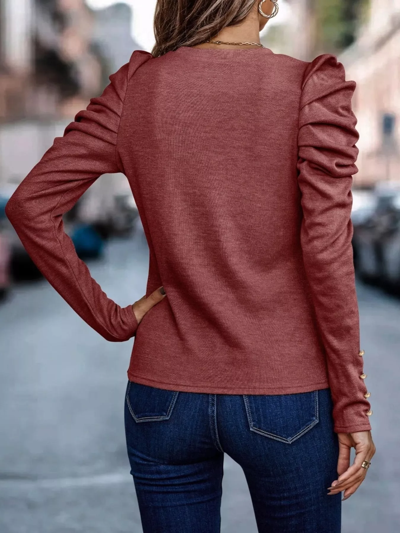 Puff Sleeve Round Neck T-Shirt - Image 11