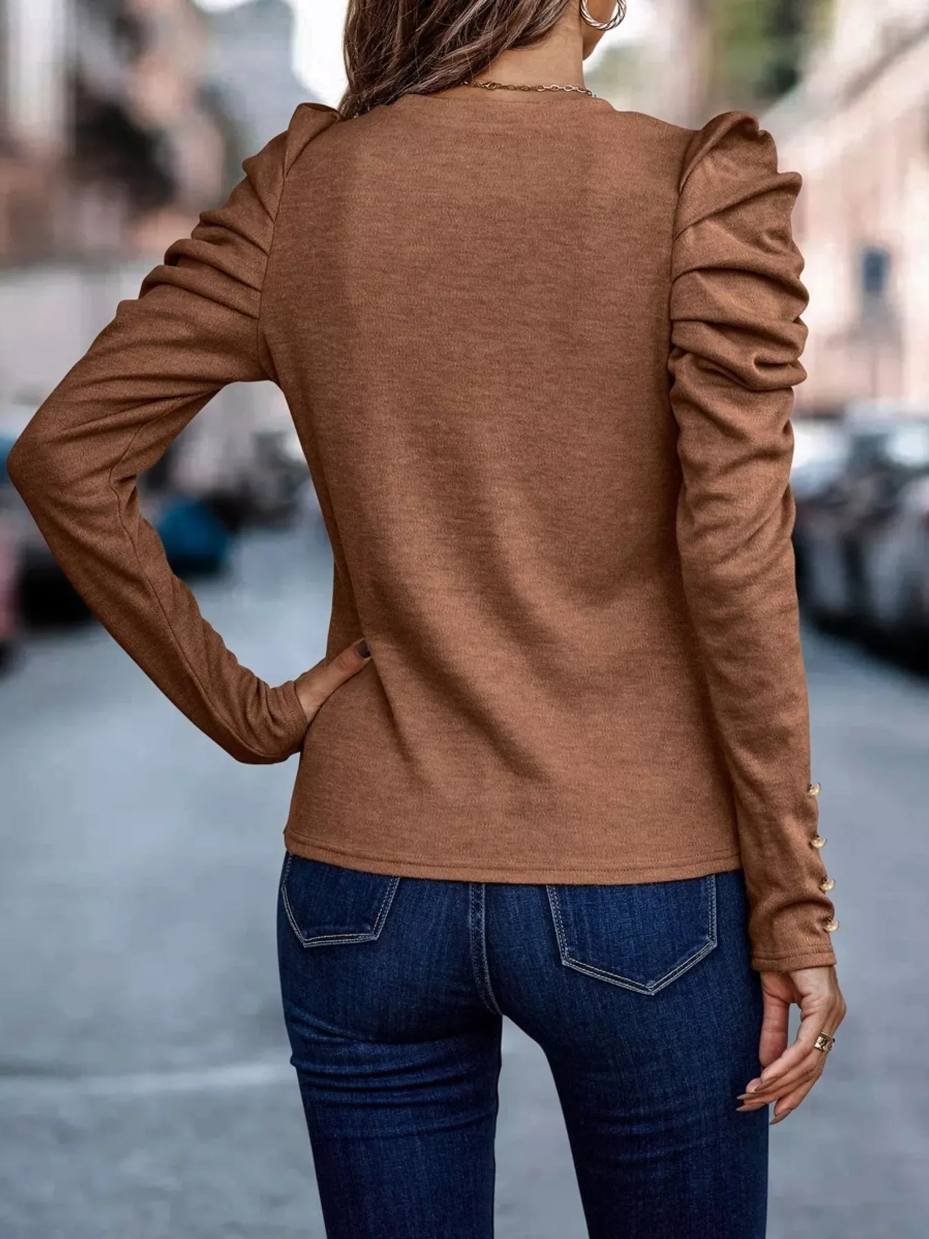 Puff Sleeve Round Neck T-Shirt - Image 21