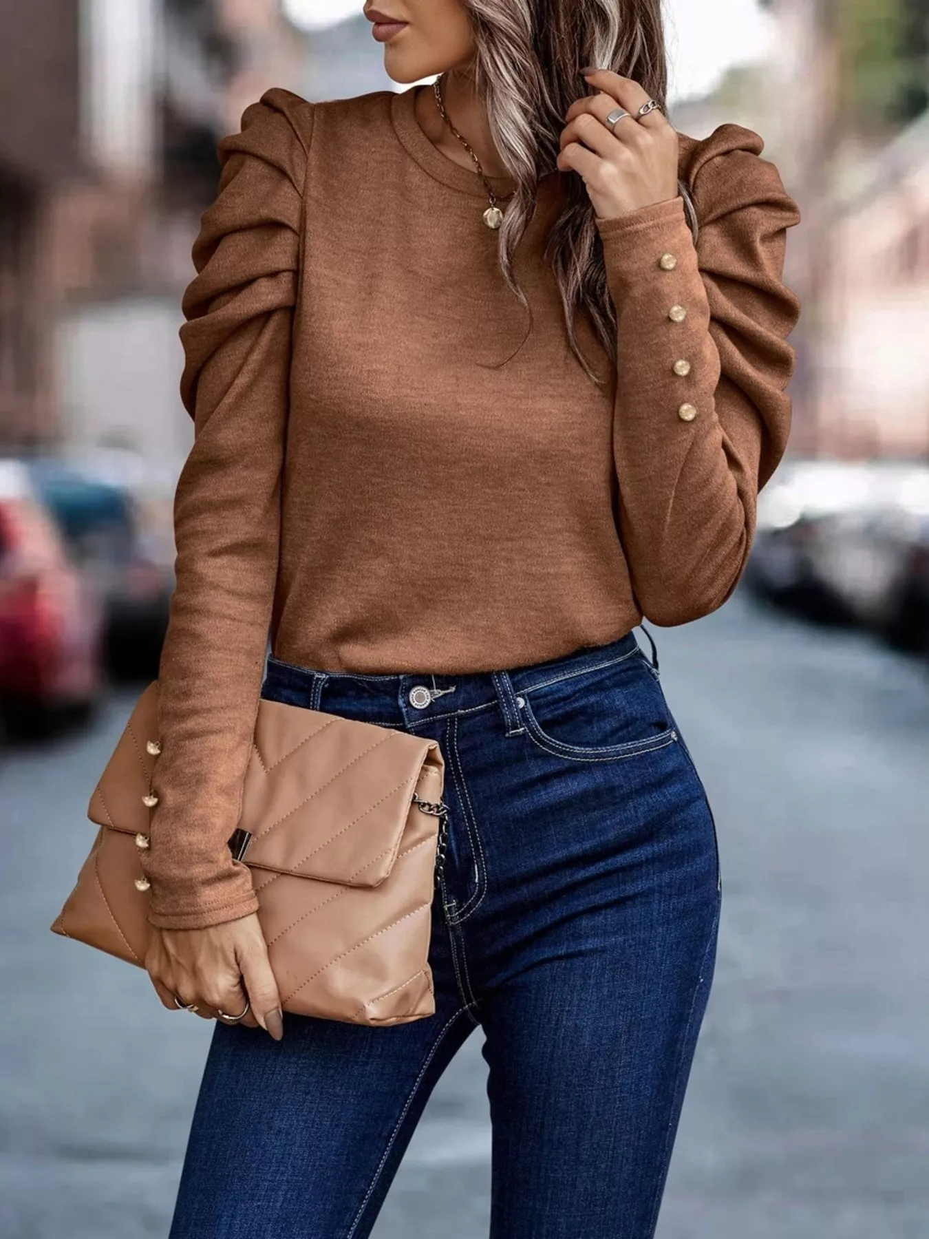 Puff Sleeve Round Neck T-Shirt - Image 23