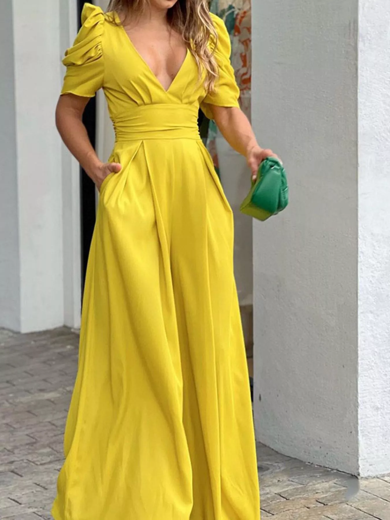 Puff Sleeve Wide Leg Jumpsuit - Image 10