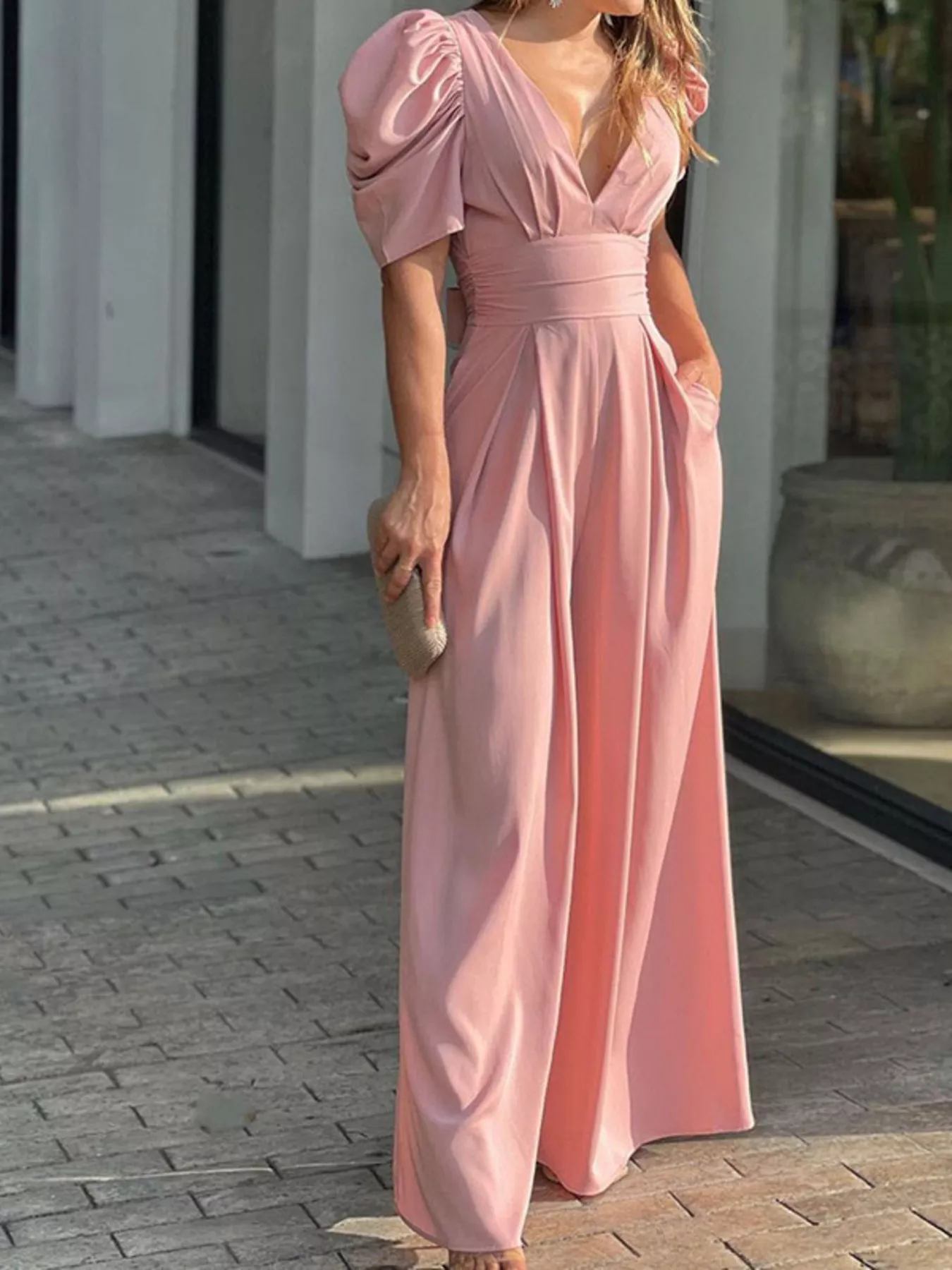 Puff Sleeve Wide Leg Jumpsuit - Image 4