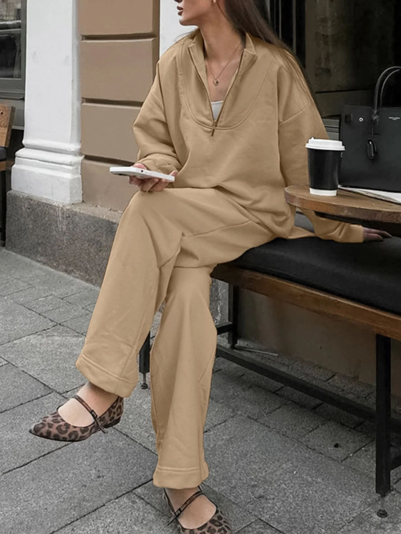 Quarter Zip Long Sleeve Top and Pants Set - Image 2