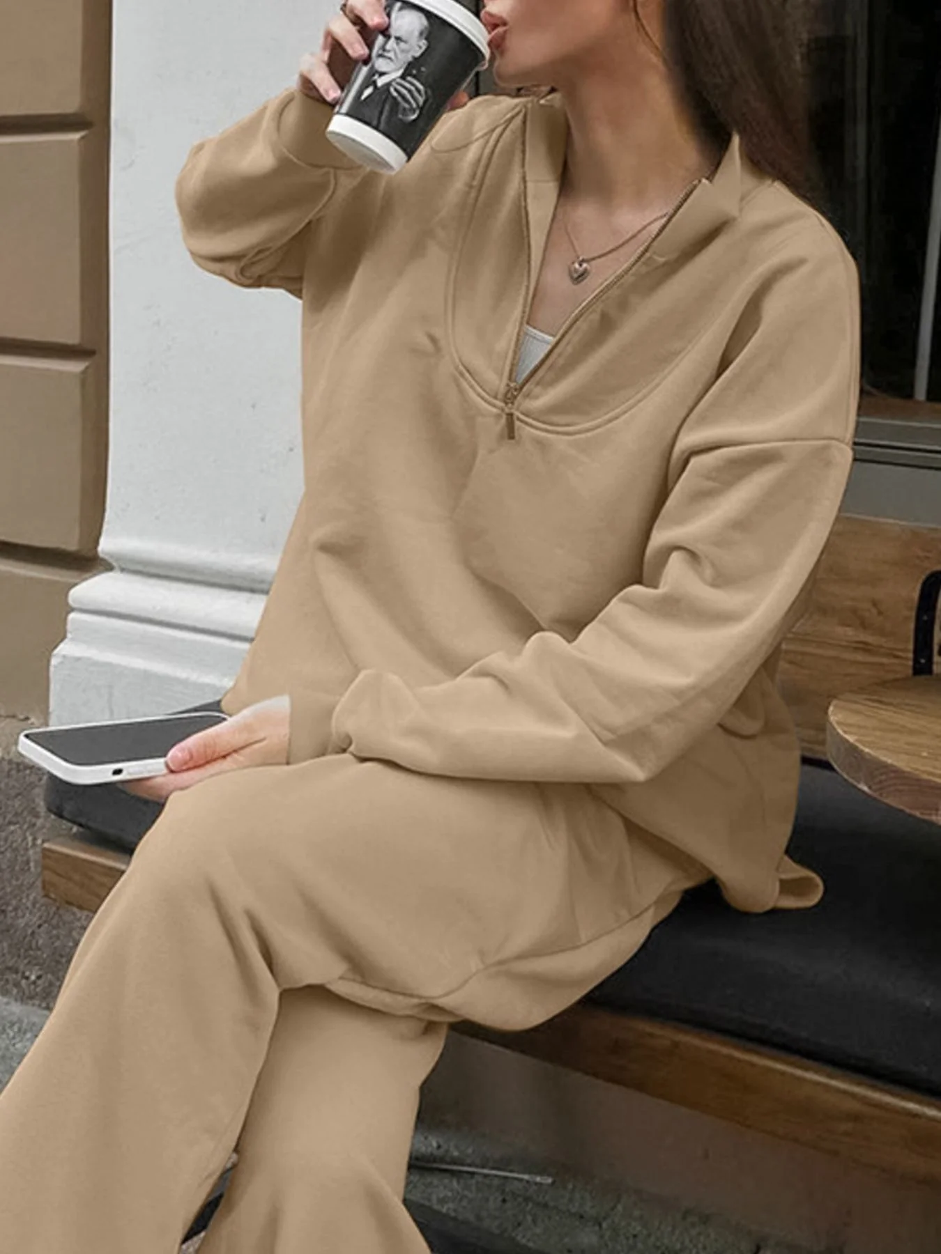Quarter Zip Long Sleeve Top and Pants Set - Image 7