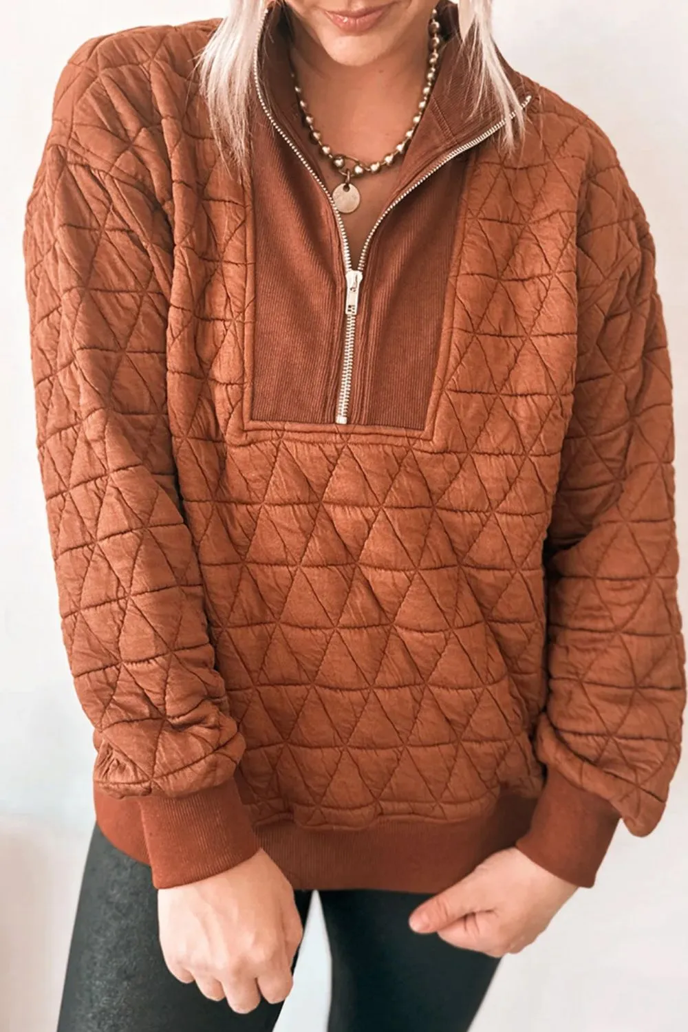 Quilted Half-Zip Long Sleeve Sweatshirt - Image 2