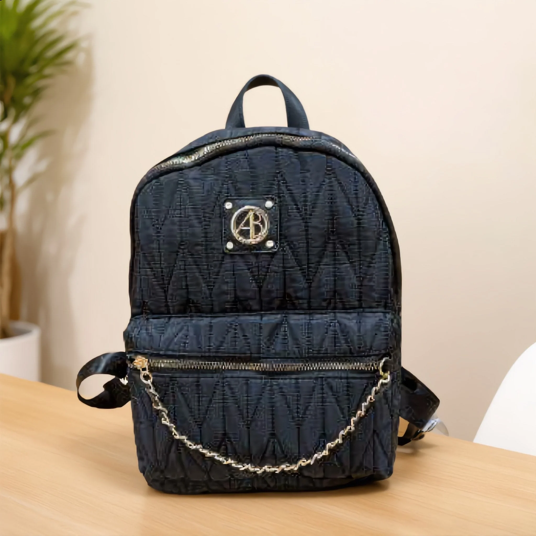 Quilted Mini Backpack with Gold Chain