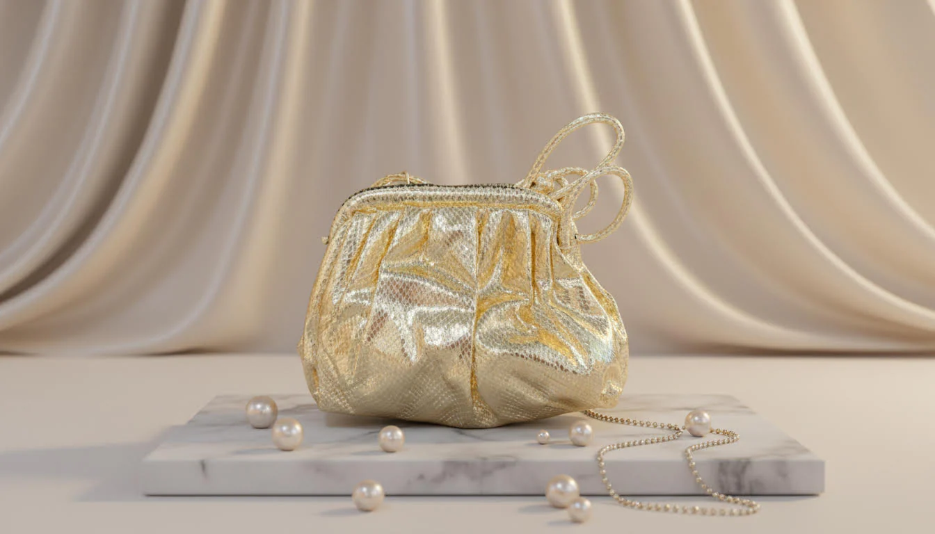 Radiant Gold Drawstring Evening Pouch