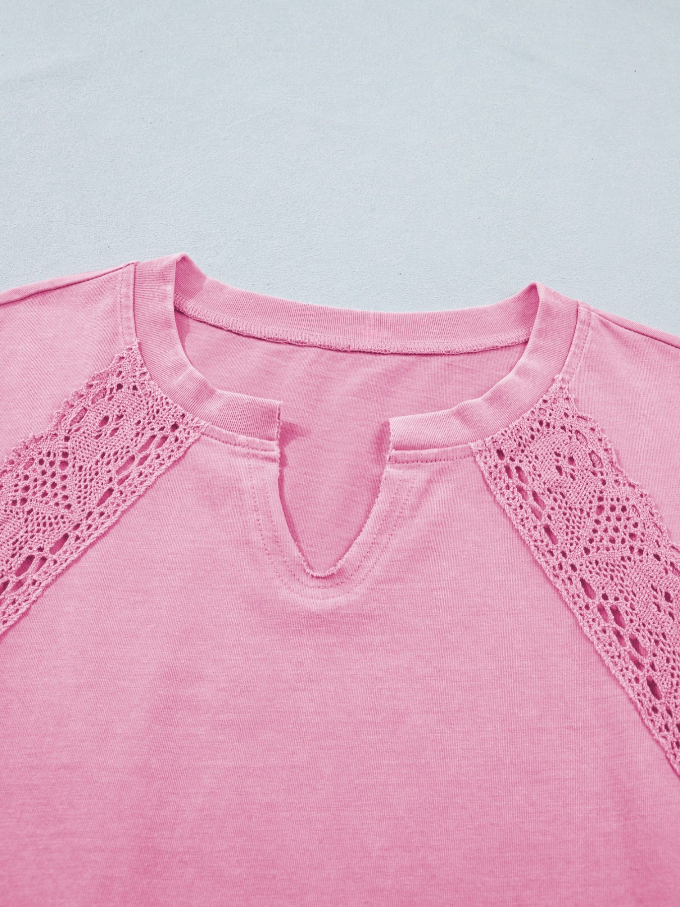 Raw Cut Notched Neck Lace Patchwork Detail Mineral Wash Tee - Image 10