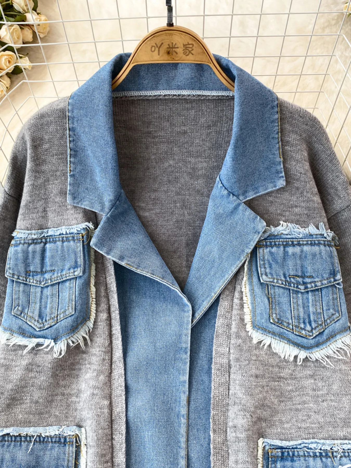 Raw Hem Denim Pocket Patchwork Cardigan - Image 19