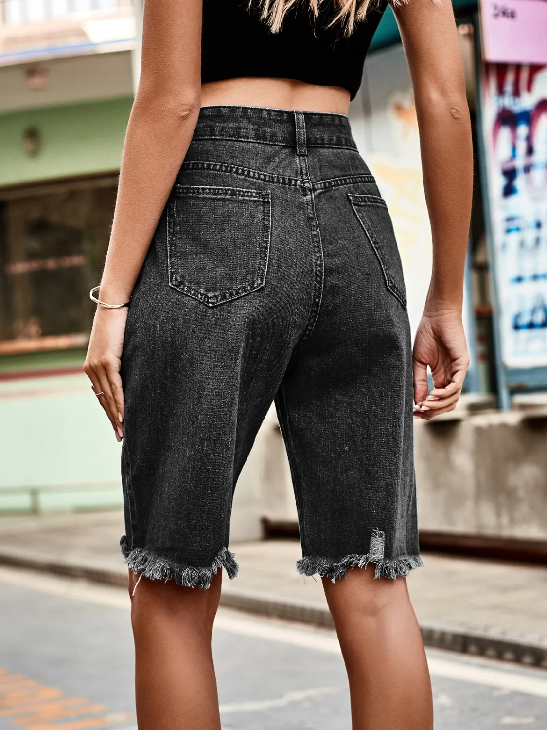Raw Hem Denim Shorts - Image 9