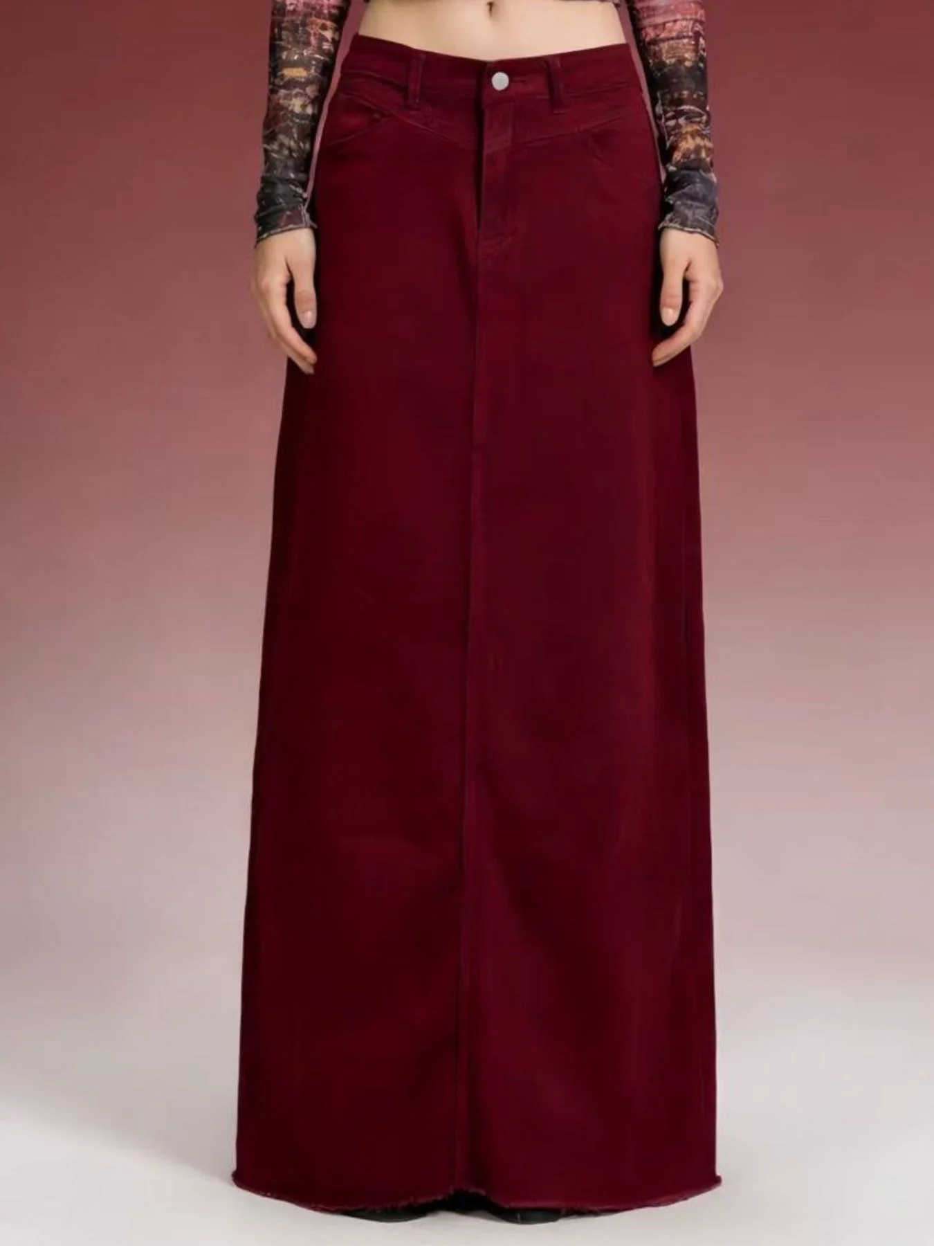 Raw Hem Maxi Denim Skirt - Image 8