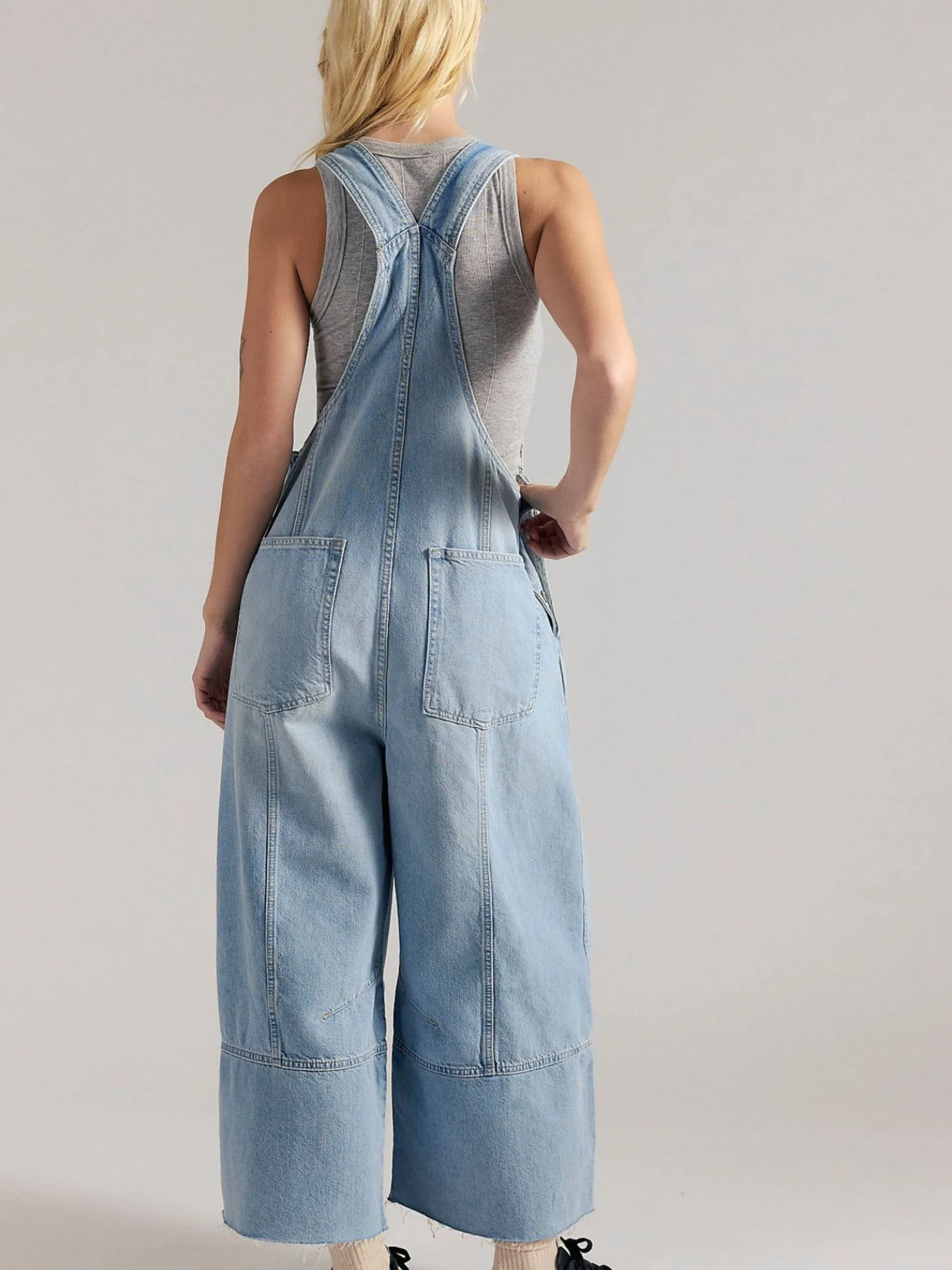 Raw Hem Wide-Leg Denim Overalls - Image 5