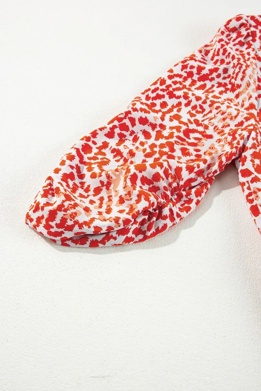 Red Leopard Print Long Sleeve Hollowed Back Dress - Image 5