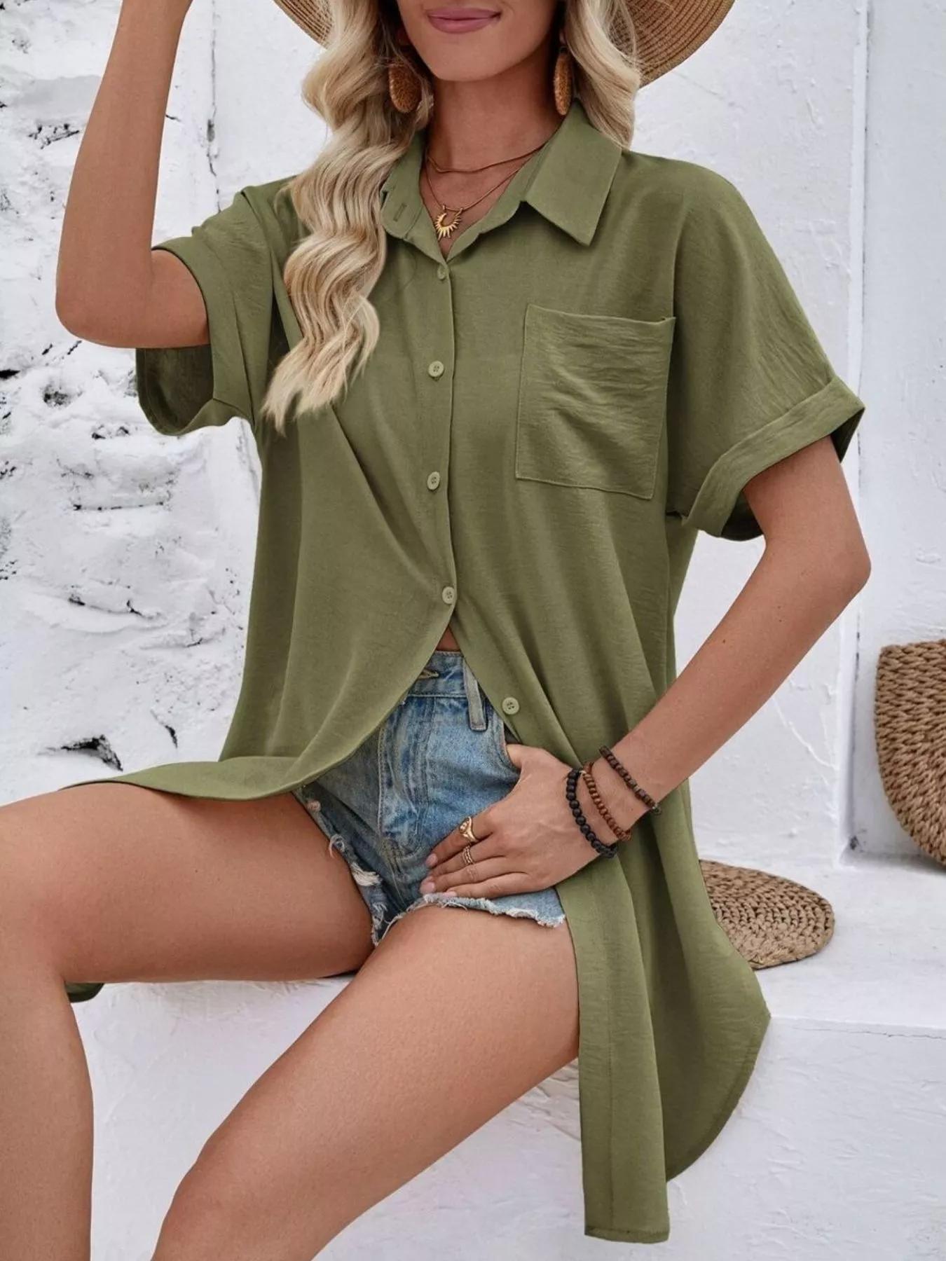 Relaxed Fit Button-Down Longline Shirt - Image 22