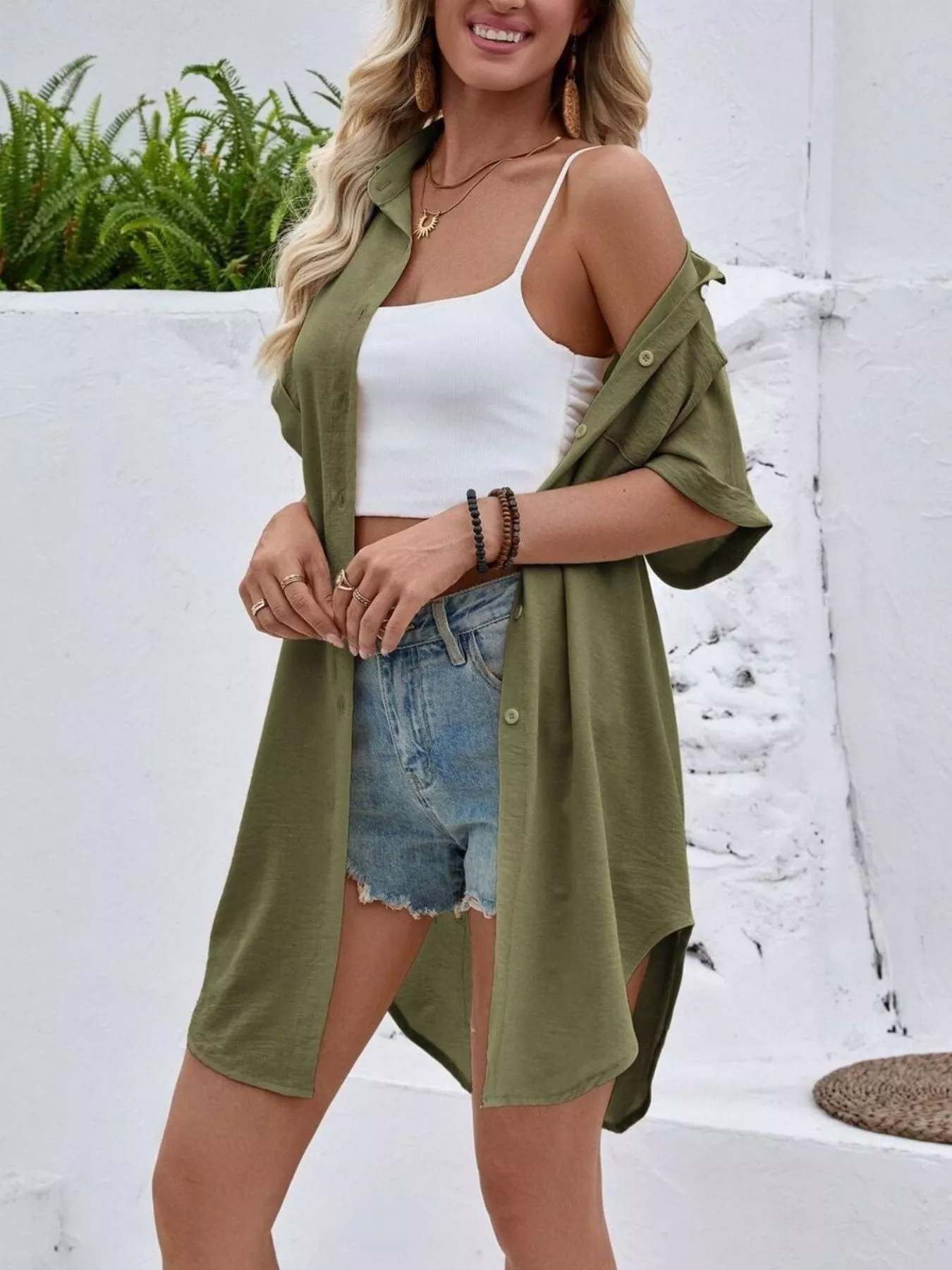Relaxed Fit Button-Down Longline Shirt - Image 24