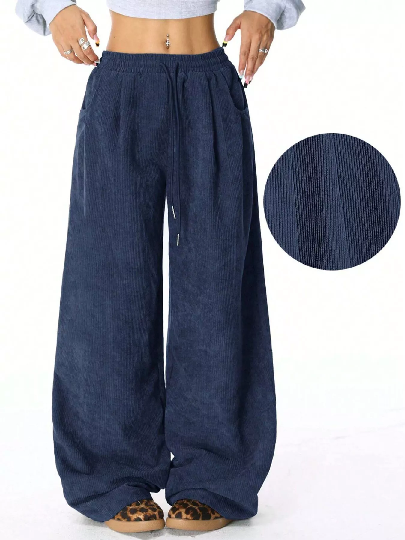 Relaxed Fit Corduroy Pants with Drawstring - Image 15