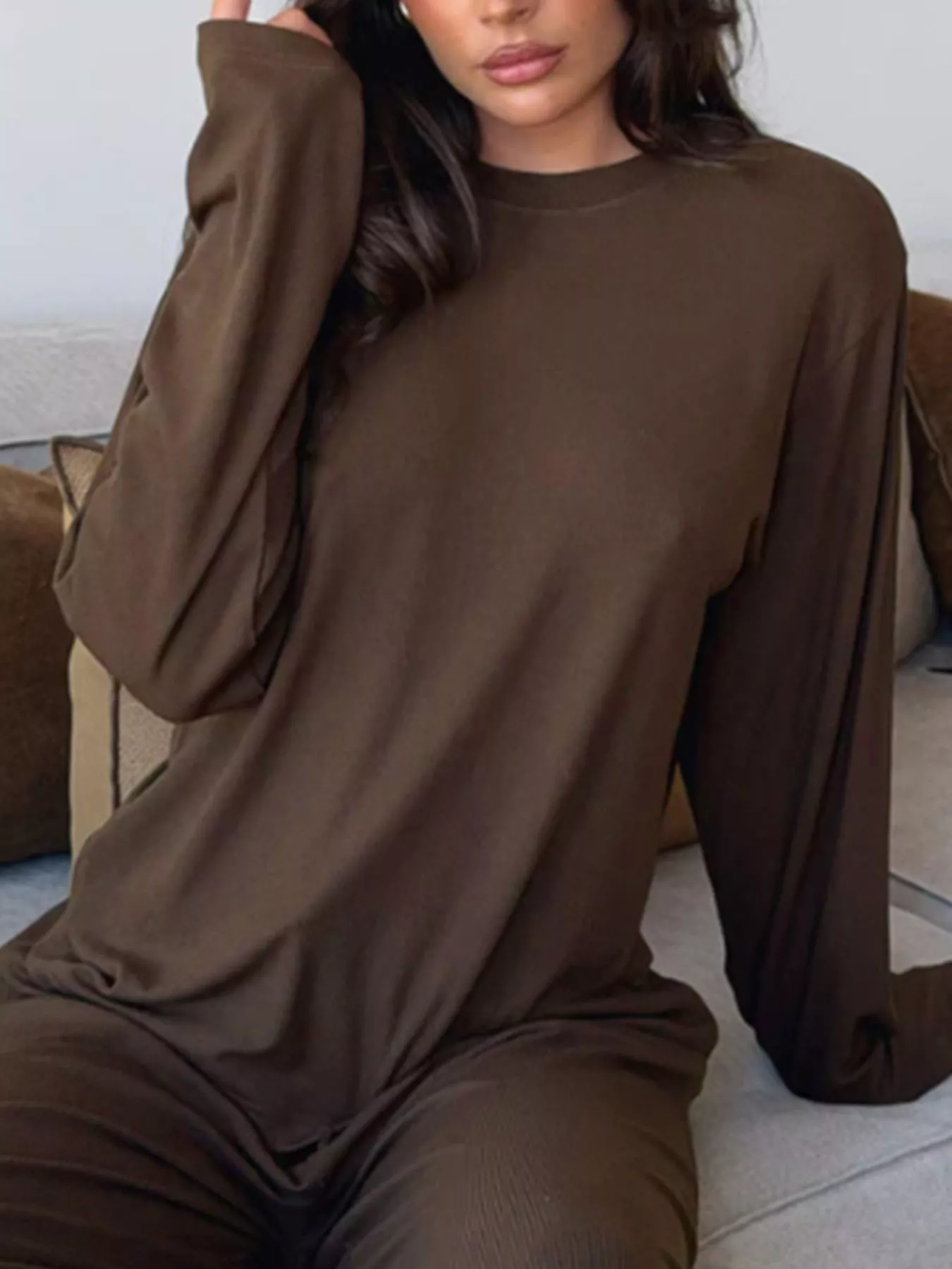 Relaxed Fit Long Sleeve Top and Pants Set - Image 3