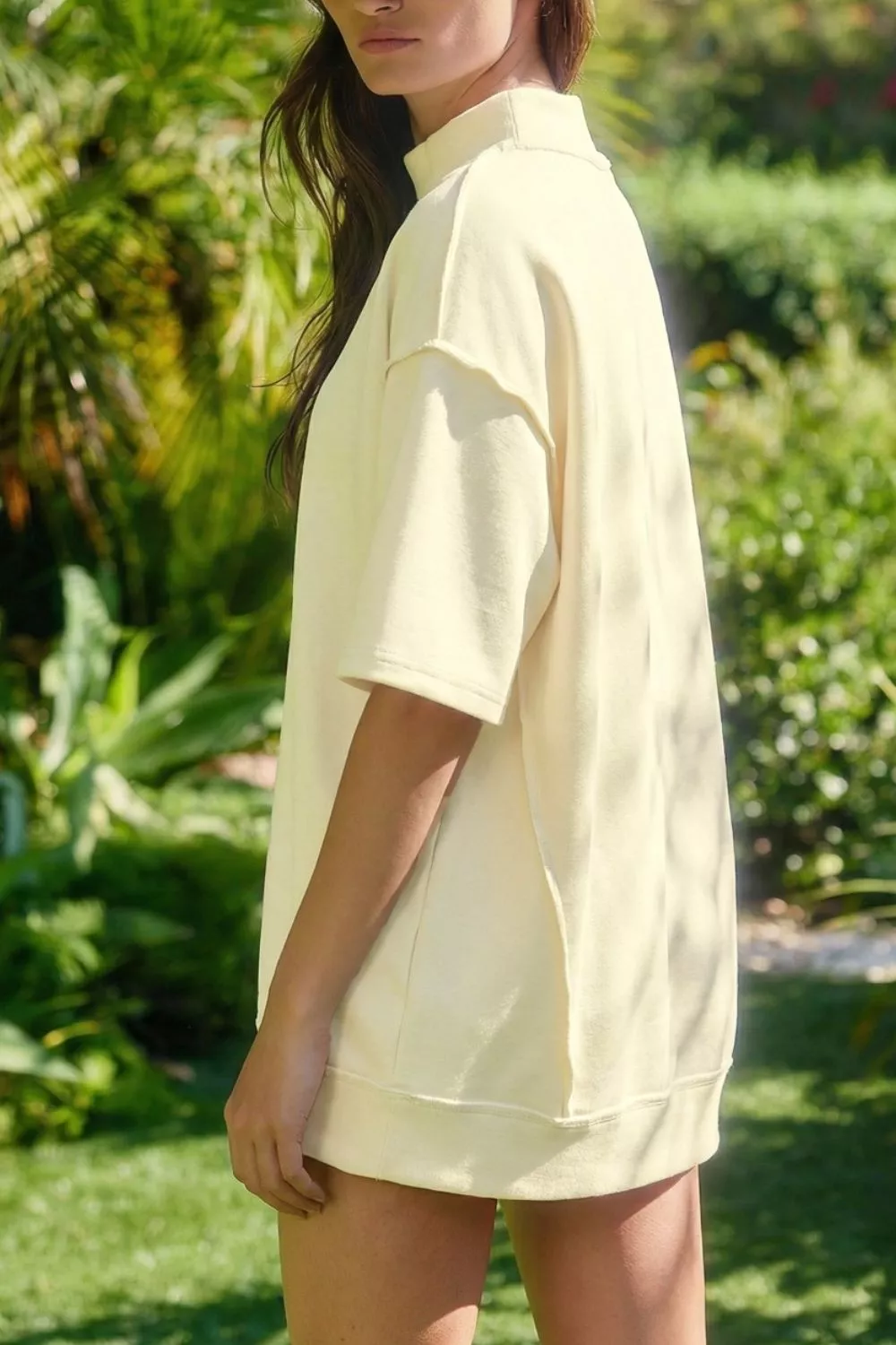 Relaxed Fit Mock Neck Top & Shorts Set - Image 2