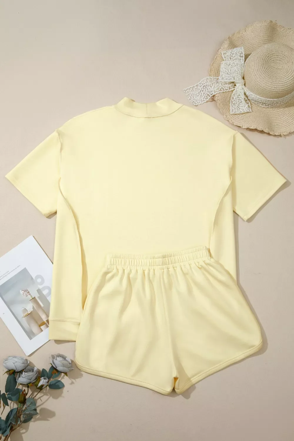 Relaxed Fit Mock Neck Top & Shorts Set - Image 4
