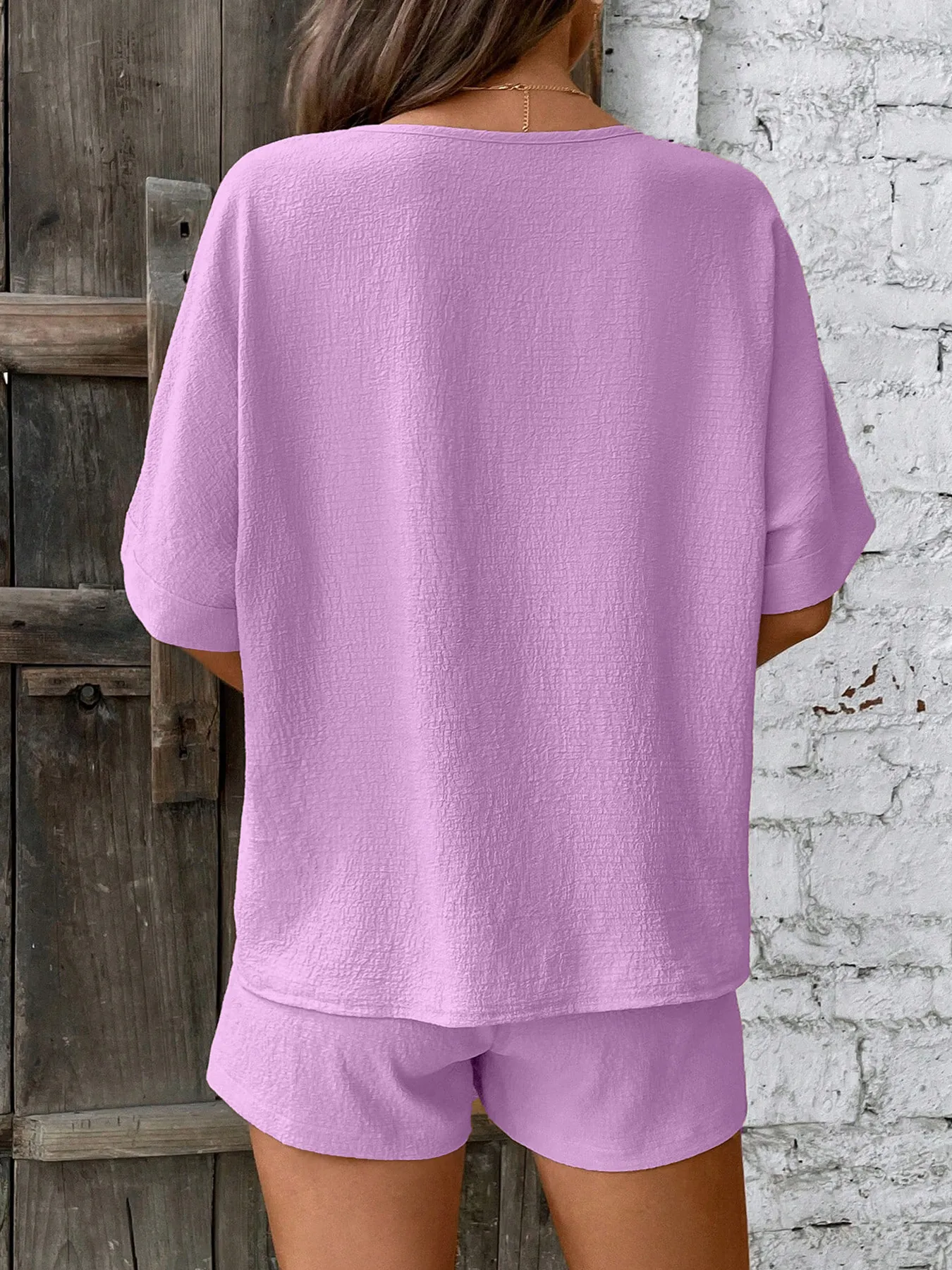 Relaxed Fit V-Neck Top and Shorts Two-Piece Set - Image 13