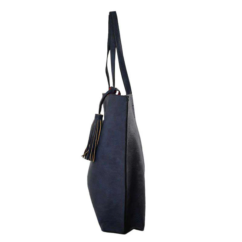 Reversible Faux Leather Tote Bag Vegan Tassel Handbag - Image 11