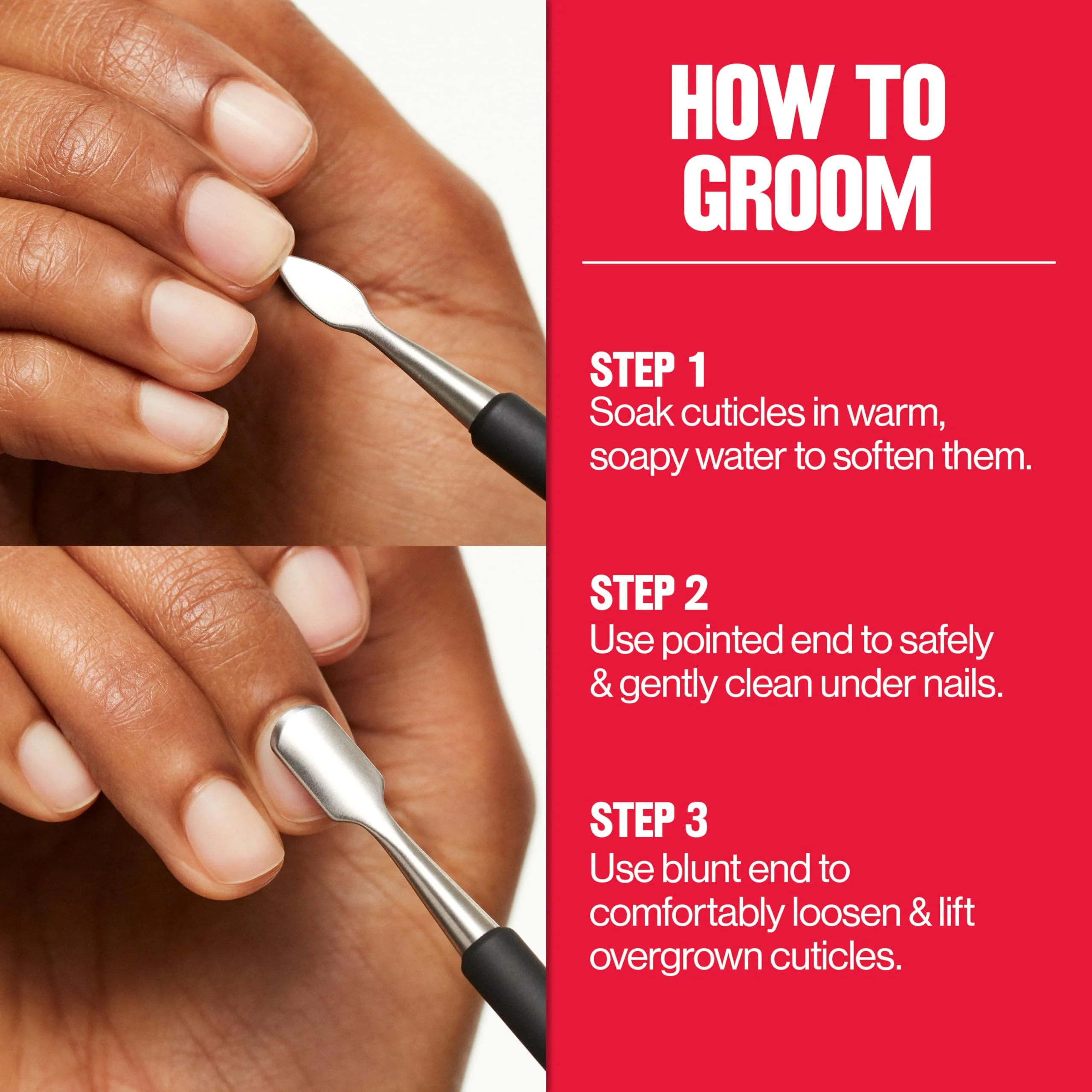 Revlon Cuticle Pusher and Nail Cleaner, Dual Ended Nail Care Tool, Easy to Use, Stainless Steel (Pack of 1) - Image 4