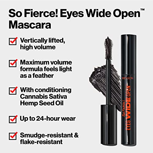 Revlon So Fierce Eyes Wide Open Mascara with Push-up Brush, For Volumizing & High Lifting Eyelashes, Smudge-proof, Flake Resistant, 101 Blackest Black, 0.24 fl oz - Image 2